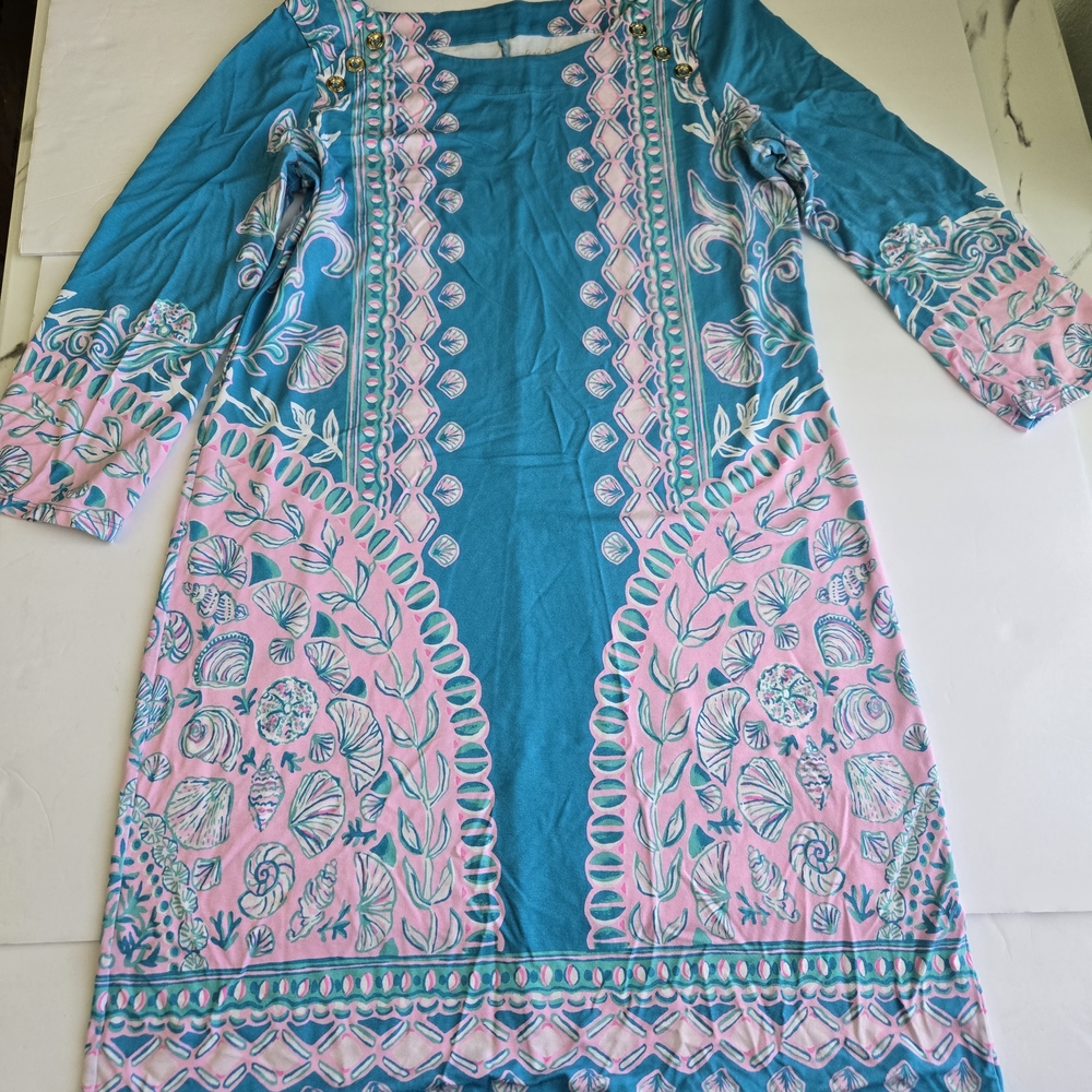 Lilly Pulitzer Vibrant Blue and Pink Top with Gold Accent